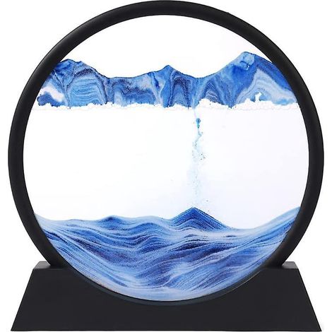 peinture De Sable Qui Coule(bleu, 7 Pouces) - Image De Sable Dynamique, Cadre Sablier 3d En Verre Rond, Image D'art De Sable En Mouvement Pour Dco (1/5)