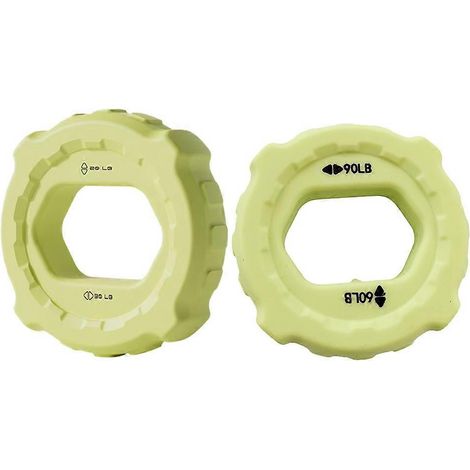 Lot de 2 anneaux de renforcement musculaire pour les doigts et les poignets, en silicone vert fluorescent. (1/5)