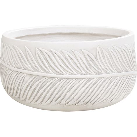Maceta exterior motivo hoja redonda piedra fibra arcilla 35x35x19 cm blanco Ftero (1/5)
