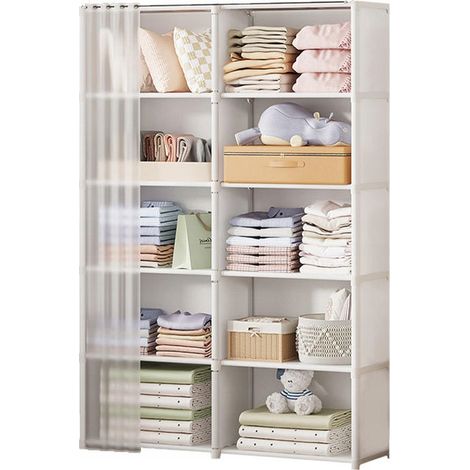 Armario modular para ropa con perchas plegables y caj贸n met谩lico, 155x28x80 cm. (1/5)