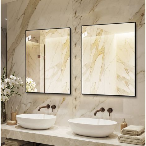 Specchio da bagno 80x60 cm con cornice nera in alluminio, vetro HD senza rame (1/5)