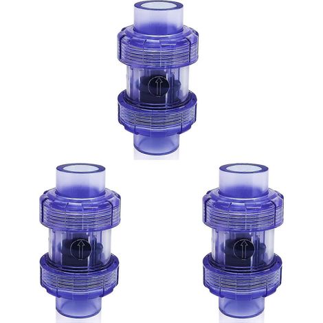 Clapet anti-retour 3X 3/4 pouce à union véritable, clapet anti-retour en PVC-U bleu transparent, clapet anti-retour pour canalisation, clapet anti-retour unidirectionnel (1/5)