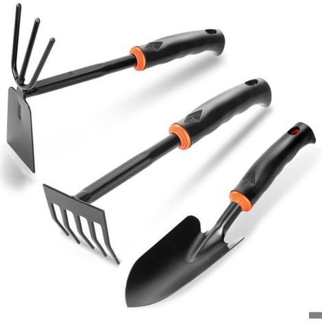 Pelle De Jardinage - Houe De Jardinage - Râteau Manuel - Ensemble Outils Jardinage À Main - Acier Au Carbone - Pour Ameublir Sol Et Désherber - 3 Pièces (1/5)