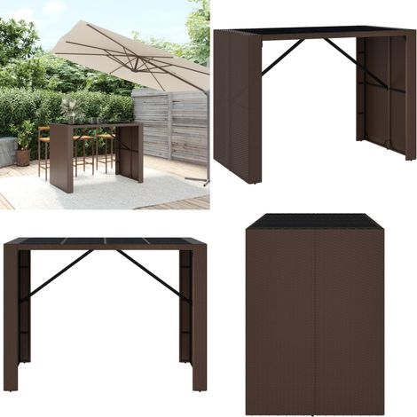 Tavolo Bar con Piano in Vetro Marrone 145x80x110 cm Polyrattan - Tavolo da giardino - Tavolo in vetro
