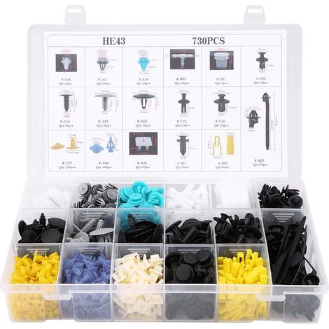 Cheville Push Plastique 730pcs 17 Tailles Auto pour Pare-chocs Porte Panneau (1/5)
