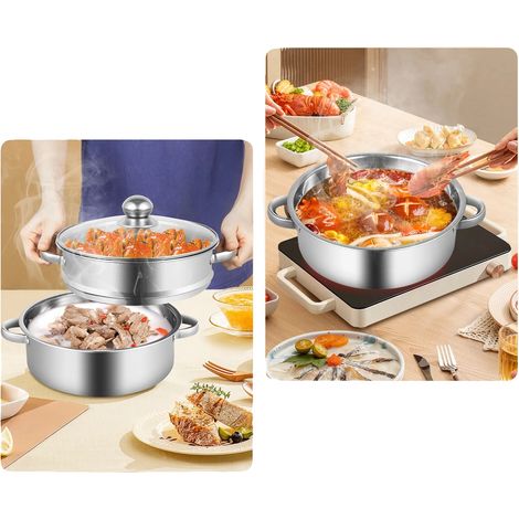 Vapeur à 5 couches, acier inoxydable poli, épaisseur de paroi 0,5 mm, 5 niveaux, capacité de charge de 15 kg par niveau, diamètre du pot de cuisson inférieur de 32 cm (1/5)