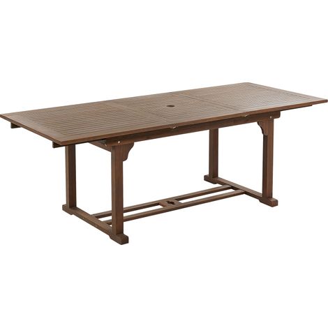 Mesa de jardín extensible de madera de acacia oscura rojo oscuro 160/220 x 90 cm Amantea