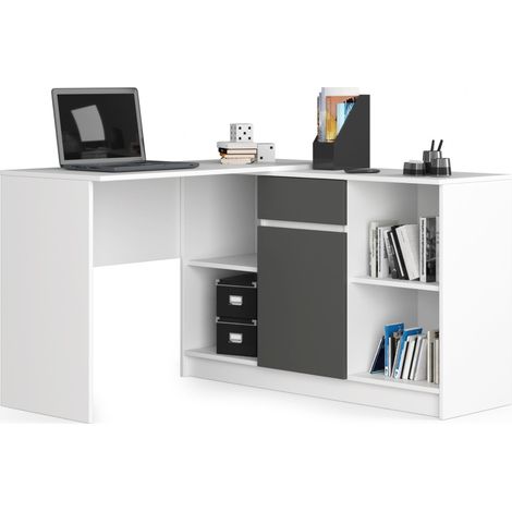 Akord – Bureau d'angle avec commode 120 cm – Panneau stratifié – 6 étagères – 1 porte et 1 tiroir – Dimensions 120x126x79 cm (1/4)
