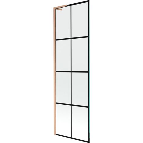 Mexen Next L mampara de bañera de 1 hoja 60 x 150 cm, cuadricula negra, cobre cepillado - 895-060-000-03-77-65 (1/5)