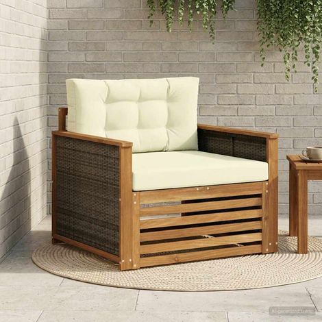 Canapé de Jardin Modulable 1 Place en Bois d'Acacia Massif avec Coussins Crème, 23.2kg - PANGIVO (1/5)