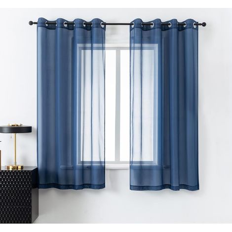 Rideau en tulle translucide avec œillets, 2 panneaux (134 cm x 160 cm, bleu marine) (1/5)