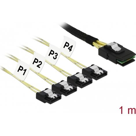 Delock Cable Mini SAS SFF-8087  4 x SATA de 7 pines 1 m metal