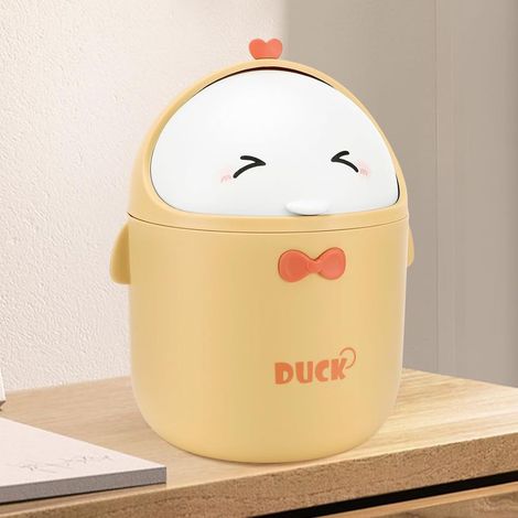Mini Cubo de Basura de Escritorio con Tapa, Estilo Dibujos Animados Lindo y Portátil, para Dormitorio, Baño, Sala de Estar, Cocina 19×12cm (Amarillo) (1/5)