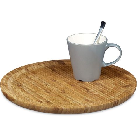 Assiette tournante en bambou plateau de fromage en bois rond diamètre 33 cm plat de service apéritif charcuterie raclette fruits gâteaux tasses repas décoration, nature (1/5)