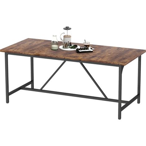 Table de salle à manger rectangulaire pour 6 à 8 personnes, style industriel avec pieds en métal, 180 x 80 x 75,5 cm, marron rustique (1/5)