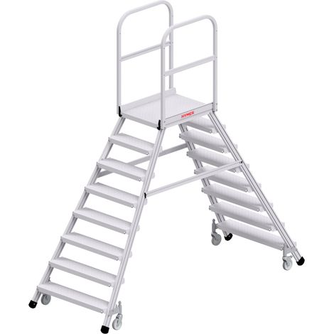 Hymer Podesttreppe R13 fahrbar, beidseitig begehbar, 2x8 Stufen, Standhöhe 1,95 m (1/3)