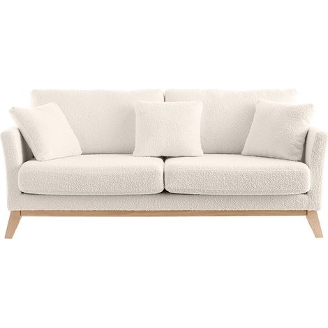 Skandinavisches 3-Sitzer-Sofa mit abnehmbarem Bezug in Weiß mit Bouclé-Wolleffekt OSLO