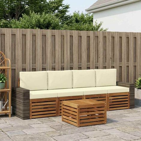 vidaXL Outdoor-Sofagarnitur 5 pcs Natur und Creme Massivholz Akazie (1/5)