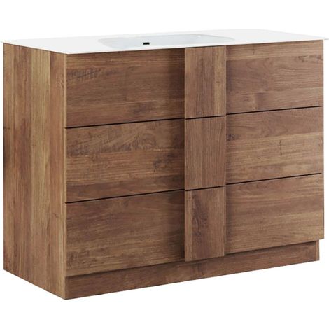 Altobuy – Meuble bas de salle de bain 82cm 3 tiroirs en panneaux de particules mélaminés aspect bois – Vasque céramique incluse – H86cm (1/3)