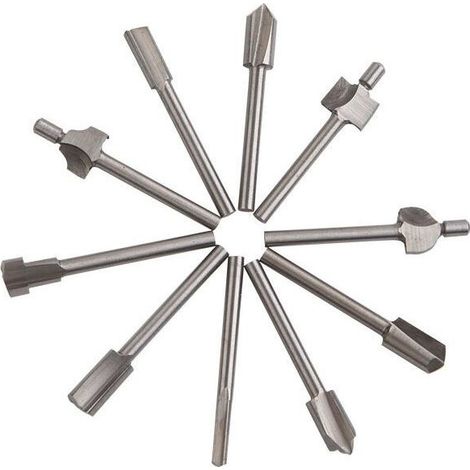Embouts de routeur, 10 pièces 3 mm 1/8quot HSS Couteaux pour le travail du bois Embouts de routeur Kit d'accessoires Embouts de routeur multi-outils rotatifs (1/4)