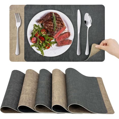 Set mit 6 doppelseitigen Kunststoff-Tischsets (43 x 30 cm) + 6 Untersetzern (10 x 10 cm), hitzebeständig, aprikosengrau