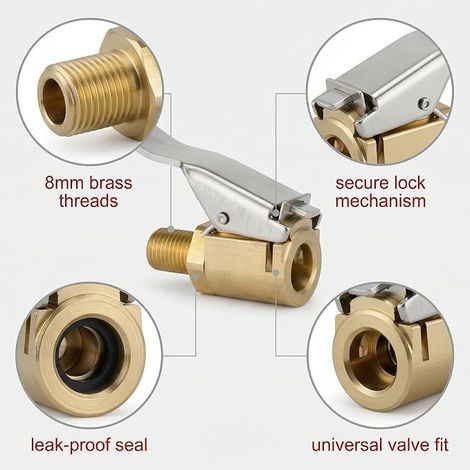 8mm Adaptateurs de Valve de Pneu pour Voiture, Mandrin d'air en Laiton, Embout Gonfleur Pneus Voiture, Embout pour Compresseur Pneumatique, Voitures et Camions (1/3)