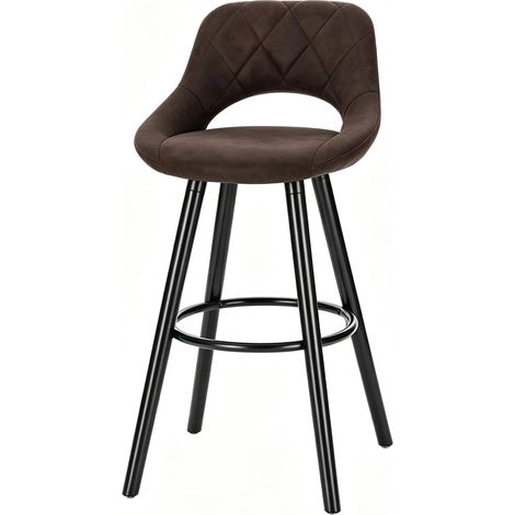 Barhocker aus Stoff mit Rückenlehne und Holzbeinen 70 cm dunkelbraun MODENUIT (1/5)
