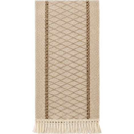 Chemin de table rétro japonais en coton et lin, nappe à rayures pour table basse, Noël, 30 cm de large (la largeur dépend de la couleur) x longueur 120 cm (pompons inclus) - Motif quadrillé café (30 c (1/5)