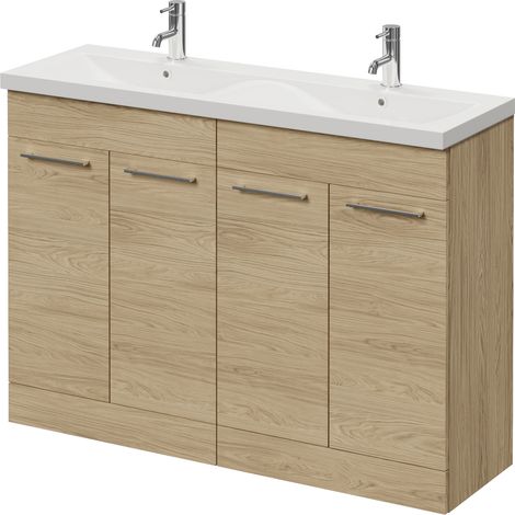 Napoli 390 Light Oak 1200mm 4 Door Vanity Unit with Double Glide Basins - 1200mm - Chrome 160mm Handle