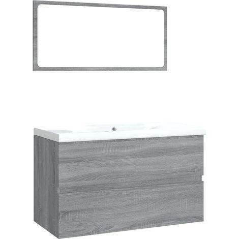 Mueble de baño de madera de ingeniería de 80 x 39,5 x 45 cm diseño práctico y almacenamiento color gris Sonoma 020055244 (1/5)