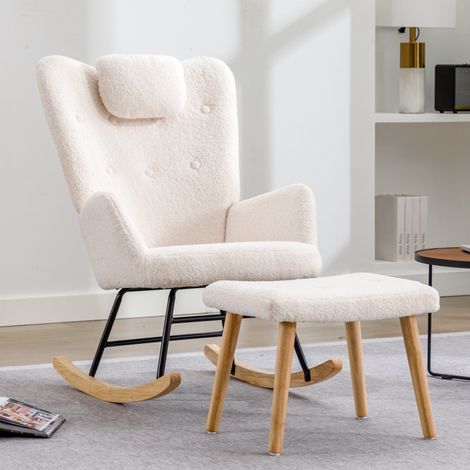 Sillón balancín bouclé blanco con reposapiés y cojín de cabeza, carga 100 kg DESVIAE (1/5)