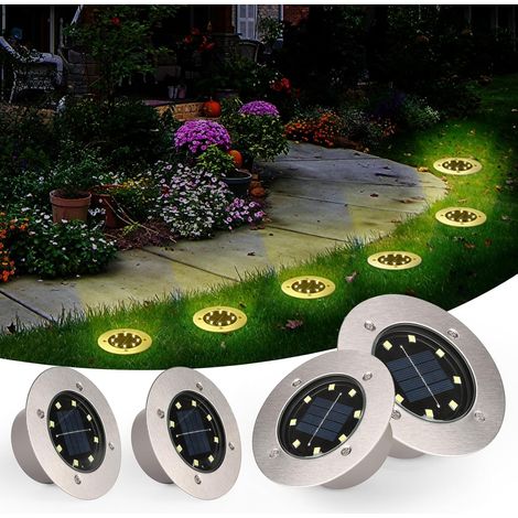 Lumière Solaire Extérieur, 4 Pièces Lampe Solaire Au Sol Jardin, 8 LED Etanche IP65 Spot Solaire Extérieur Encastrables Éclairage pour Chemins Pelouse Terrasse Cour Piscine, Blanc Chaud (1/5)