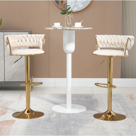 Tabouret de bar lot de 2, 54x46x78,48-97 cm en velours ivoire, relevable pour cuisine FloraGrace (1/5)