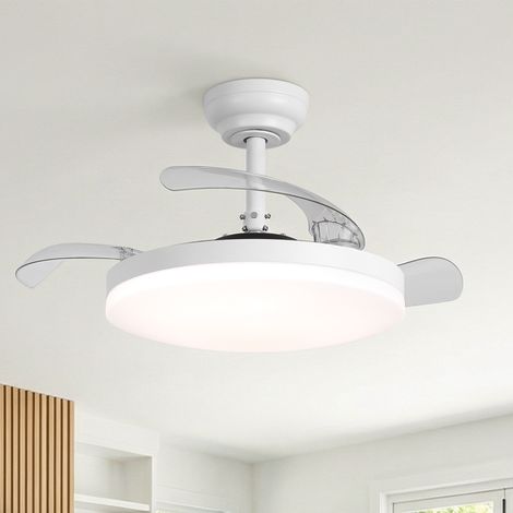 Parrot Uncle 42 Inch (106cm) Retractable Ceiling Fan with Light, Invisible Blade DC Motor Fan, Quiet Reversible Ceiling Fan with Remote Control, Dimmable LED for Bedroom Living Room