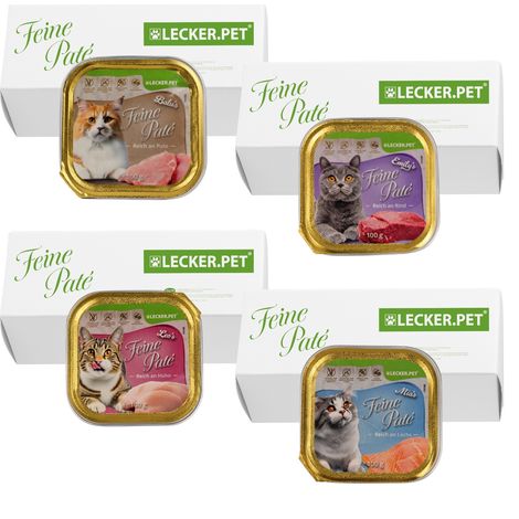 68 x 100 g Lecker.Pet® Balu's, Emily's, Leo's & Mia's Feine Paté Katzenfutter Nassfutter Mix Vollnahrung - je Sorte 17 Schalen (1/5)