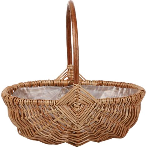 Panier de Fleurs avec Poignée en Bois Naturel Beige pour Arrangements Floraux Fêtes et Décoration Domestique, Dimensions 25 x 16 x 25 cm