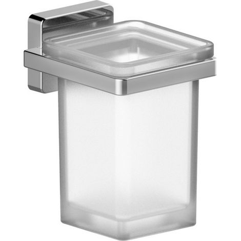 Porta bicchiere/spazzolini cromo e vetro satinato - serie Kubik