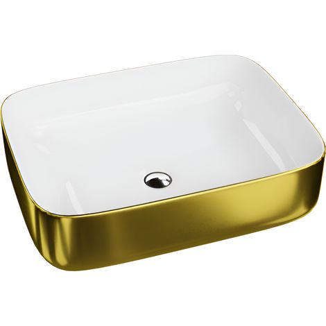 Vasque à poser LAVITA Vasque à poser élégante et compacteProduit en porcelaine de haute qualité rectangulaire 50,5x40x14 cm Blanc/Or