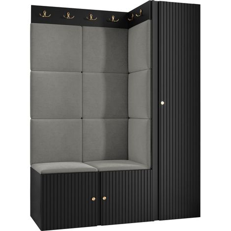 Conjunto para recibidor Hartford 385, Polo 894, 186x124x46cm, MDF, Aglomerado laminado, Tapiz, Colocada, Montada en la pared (1/5)
