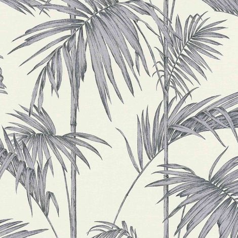 Vinyl Wallpaper Cream Silver Tropical Palm Leaf Metallic Textured Feature Wall