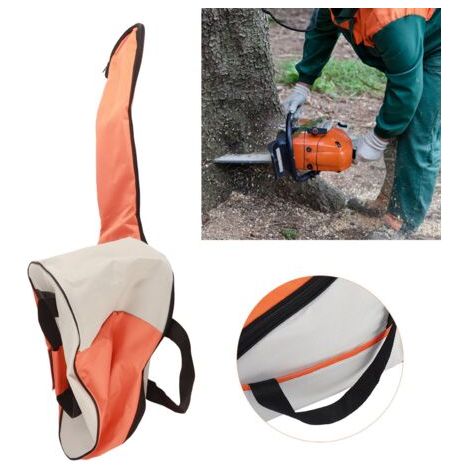 Tronçonneuse à Essence avec Sac de Transport Orange et Blanc - Parfait pour le Bûcheronnage -