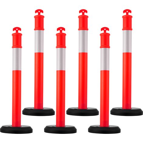 Mophorn Conjunto de 6 postes de tráfico de 1140 mm con base rellenable y bandas reflectantes, ideales para estacionamientos, garajes, estadios y áreas de exhibición, color rojo