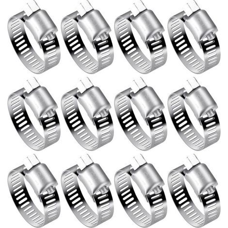 Ensemble de 12 colliers de serrage réglables (16-25 mm) en acier inoxydable 304 pour tuyaux d'eau, réservoirs d'essence et tuyaux de voiture. (1/4)