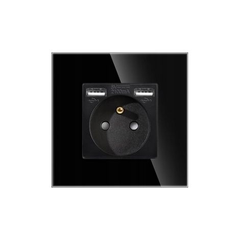 Enchufe de cristal individual, 2 contactos USB-A, 16 A (1/4)