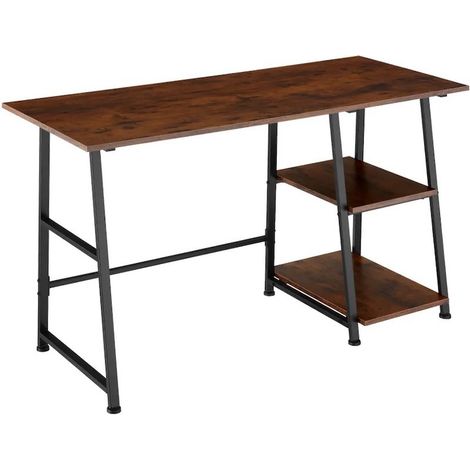 Table de bureau 2 étagères style industriel et loft en bois foncé 120 cm (1/5)