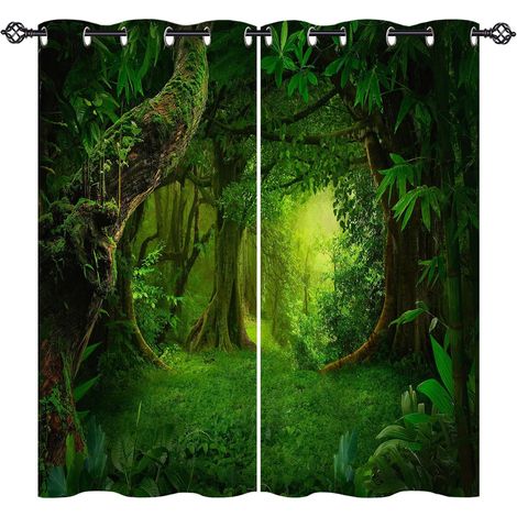 Rideau Occultant Tropical Jungle Forêt Arbre Tenture Opaque à Oeillets Draperies Intérieurs Rideau Thermique Isolant pour Maison Chambre Salon Fenetre 2 Pièces L 117 x H 138 cm - 117L X 138H cm (2 Pan (1/5)