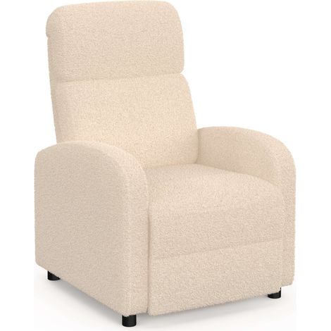 Fauteuil relax CALEB en tissu bouclette beige avec dossier inclinable et repose pieds (1/5)