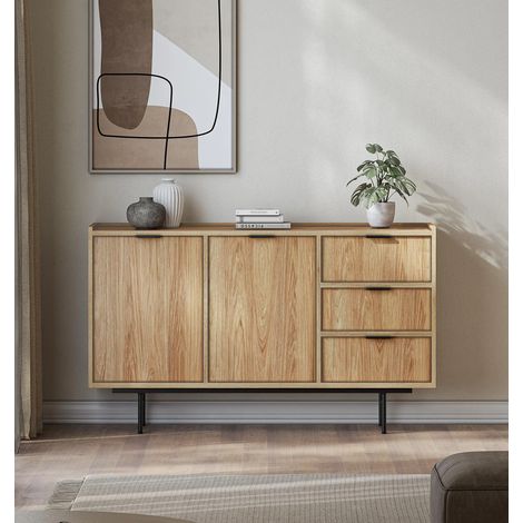 AX LIVING Nordiva Kommode mit Schublade 150 cm Hikora Natur Holz Sideboard