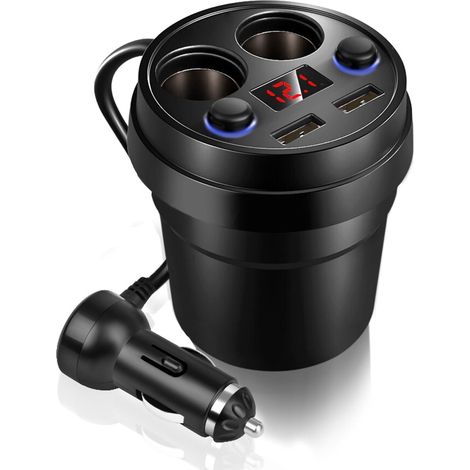 Kfz-Zigarettenanzünderadapter, duales USB-Ladegerät (12–24 V, 80 W, 3,1 A) mit Getränkehalter und LED-Spannungsanzeige für Handy/Tablet/Computer (1/4)