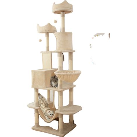 Rascador para gatos, 206 cm de alto, cinco niveles, base de 60 cm de ancho, base de 60 cm de profundidad, cubierta de felpa. (1/5)